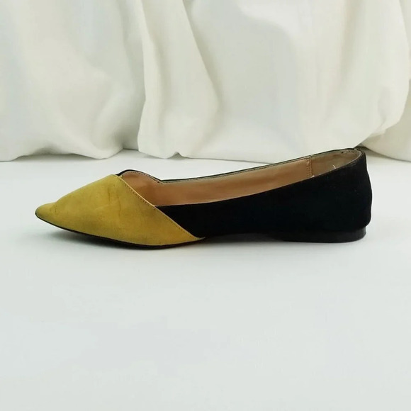 Zara Trafaluc Sz 37 (US 7-7.5) Dijon Yellow Black Green Suede Pointed Toe Flats - Picture 8 of 12